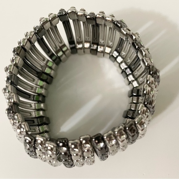 Gunmetal and Silver Tone Stretch Cuff Bracelet - Picture 9 of 14